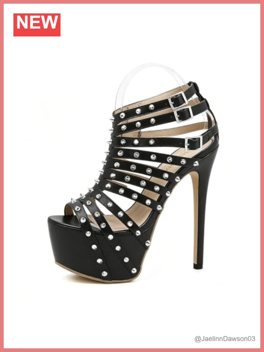 Rivet Platform Stiletto Peep Toe Heeled Sandals 6.3in